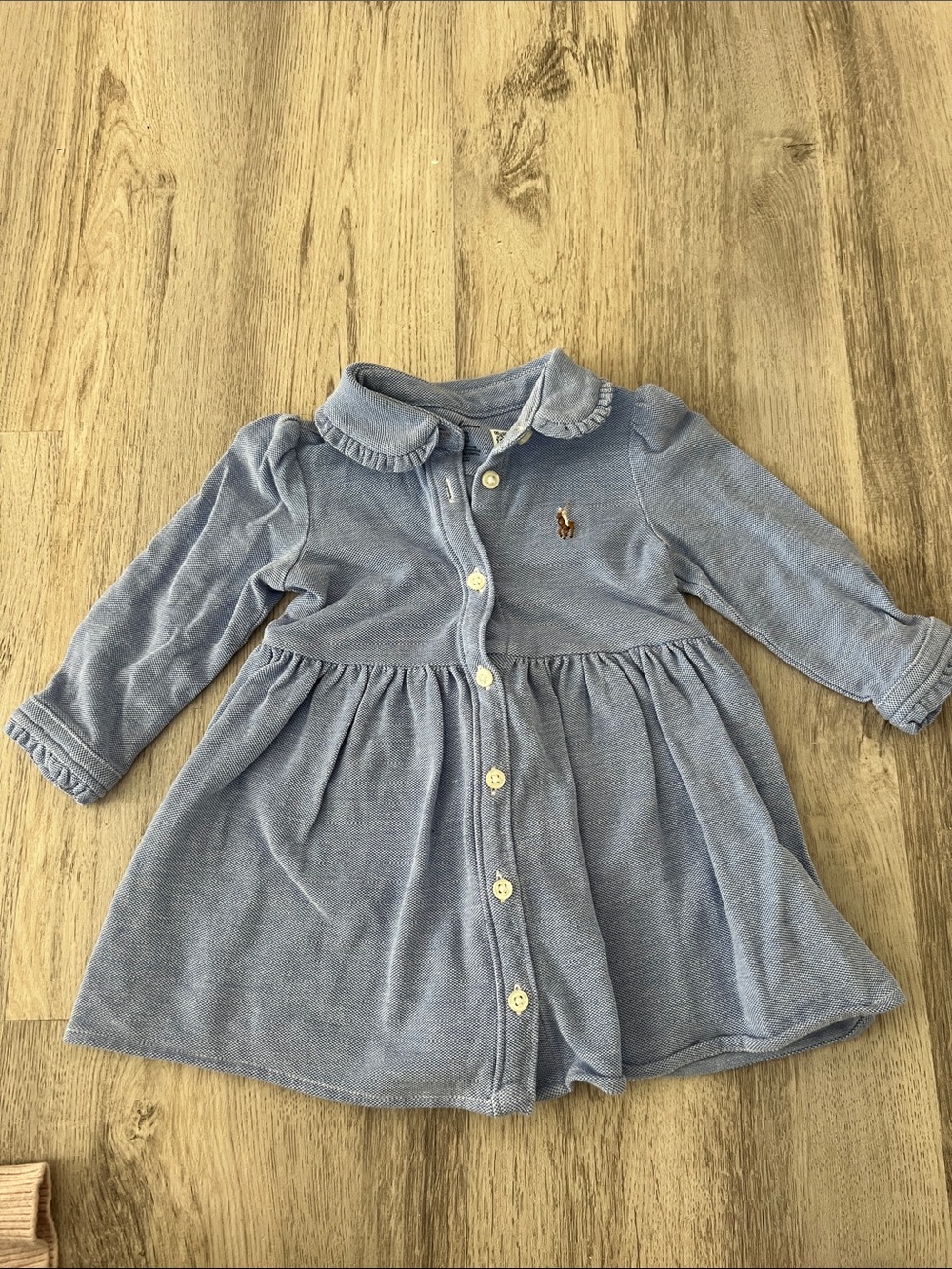 Ralph Lauren Light Blue Ruffled Collar Button-Front Girls Dress